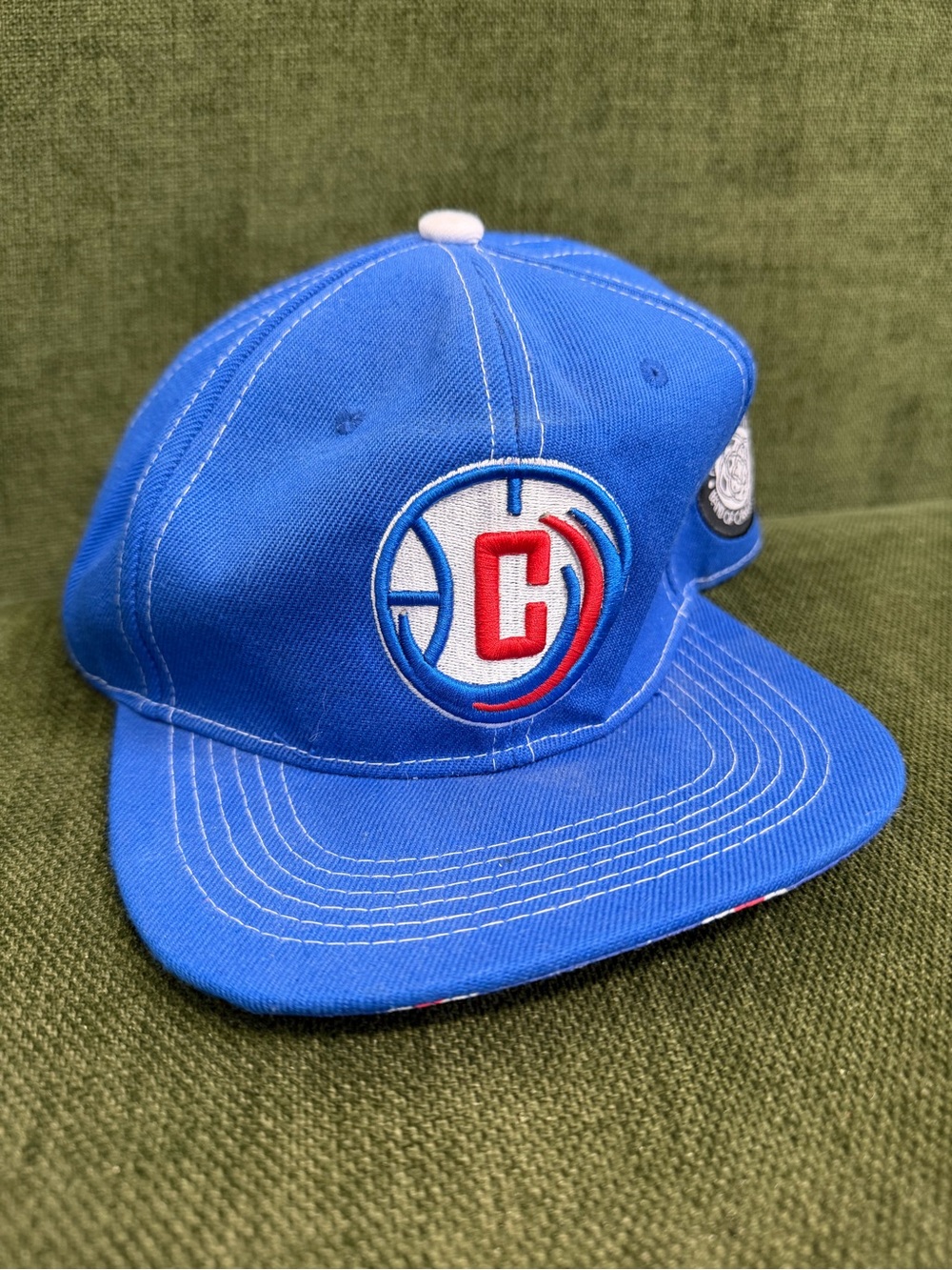 Blue Snapback Hat with Red & White Embroidered Logo